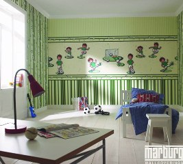 Beispiel für einen grünes Kinderzimmer mit Kindertapete und Schreibtisch